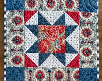 Patriotic Quilted Table Topper, Red White Blue Americana Decor, 4th of July Wallhanging