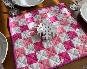 Pink & White Quilted Table Topper | Modern Handmade Decor