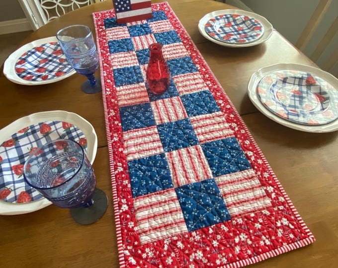 Red White Blue Quilted Table Runner,4th of July Table Decor,multiple ...