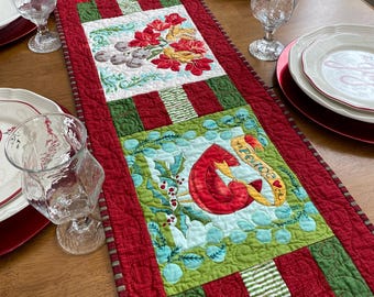 Handmade Quilted Christmas Table Runner: Peace Bird Holiday Centerpiece (47" x 13")