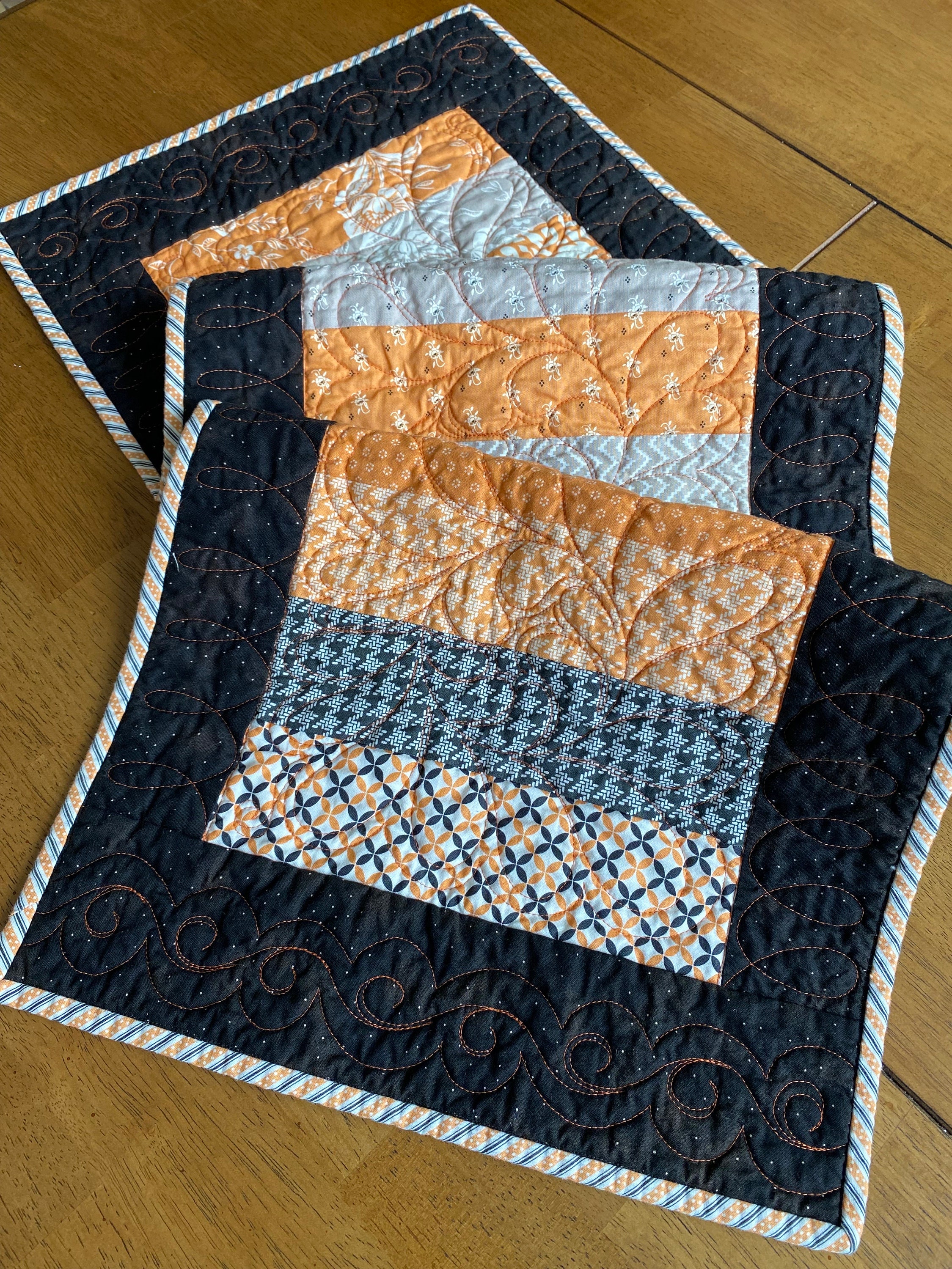 Halloween Quilted Table Runner: Black & Orange Fig Tree Fabric - Etsy