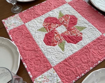 Quilted Spring Table Square: Pastel Patchwork Floral  Easter Centerpiece