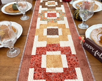 Handmade Quilted Autumn Table Runner: Thanksgiving Fall Decor 46” x 14”