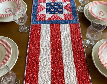 Star and stripes quilted table topper, wallhanging, star & stripes, red white blue decor, flag quilt Americana home decor, 4th of July decor