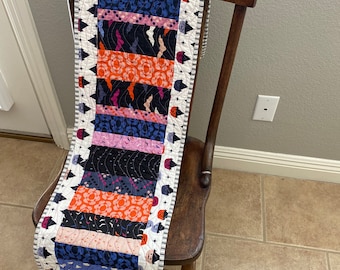 Halloween Quilted Table Runner, 53" with  Ruby Star Society Prints Cats, Bats, Ghosts