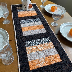 Halloween Quilted Table Runner: Black & Orange Fig Tree Fabric