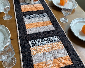 Halloween Quilted table runner, black & orange Halloween table topper, fall decor, Fig Tree designer fabric, Housewarming gift, Fall wedding