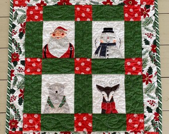 Christmas Quilted Table Topper: Santa, Snowman, Woodland Animals