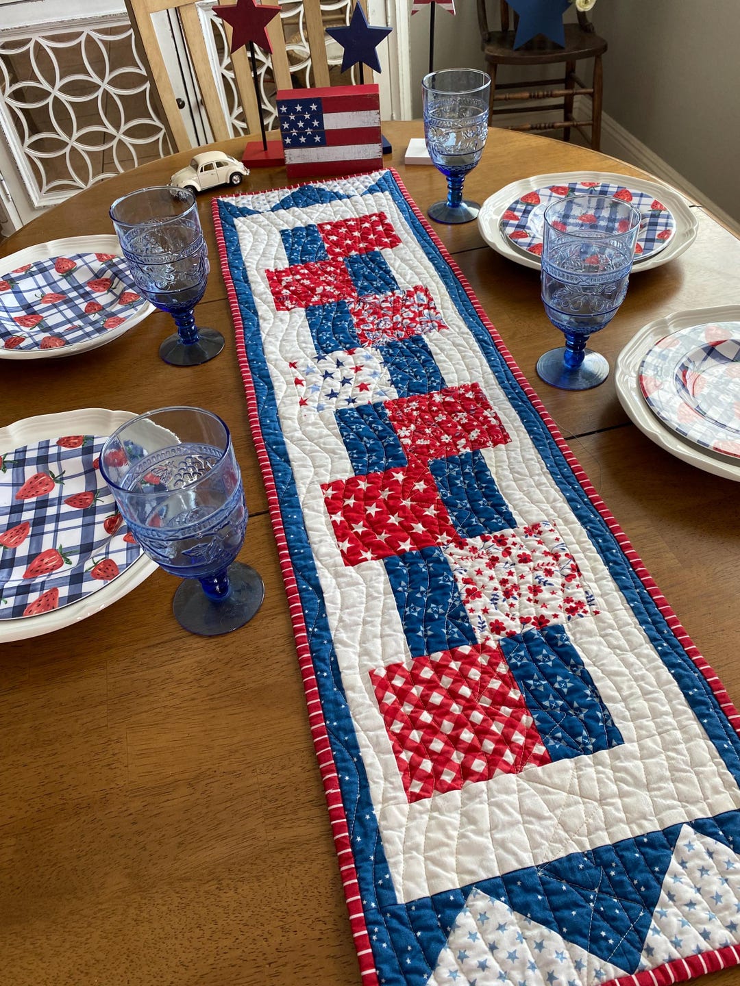 Red White Blue Quilted Table Runner: Americana 4th of July Decor - Etsy