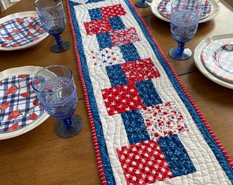 Red White Blue Quilted Table Runner: Americana 4th of July Decor