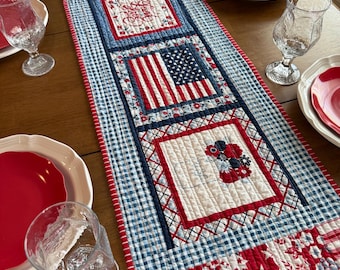 Quilted American Flag Table Runner | Stars Stripes Patriotic Americana Decor