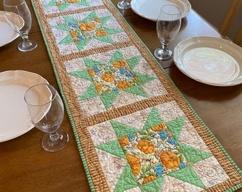 Quilted Fall table runner in orange, mint green,Autumn table, Autumn decor, Thanksgiving table runner, Fall Pumpkin runner, Fall centerpiece