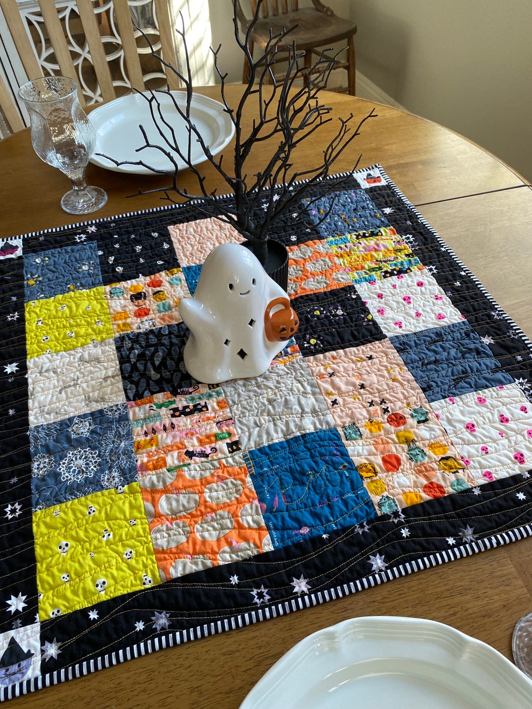 Halloween Quilted Table Topper Halloween Centerpiece Autumn Etsy