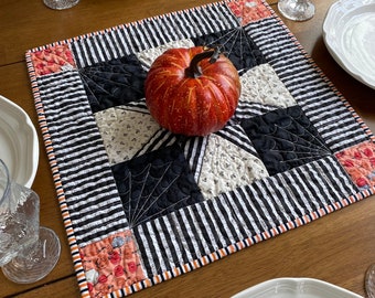 Halloween Quilted Table Topper: Black, White & Orange Centerpiece