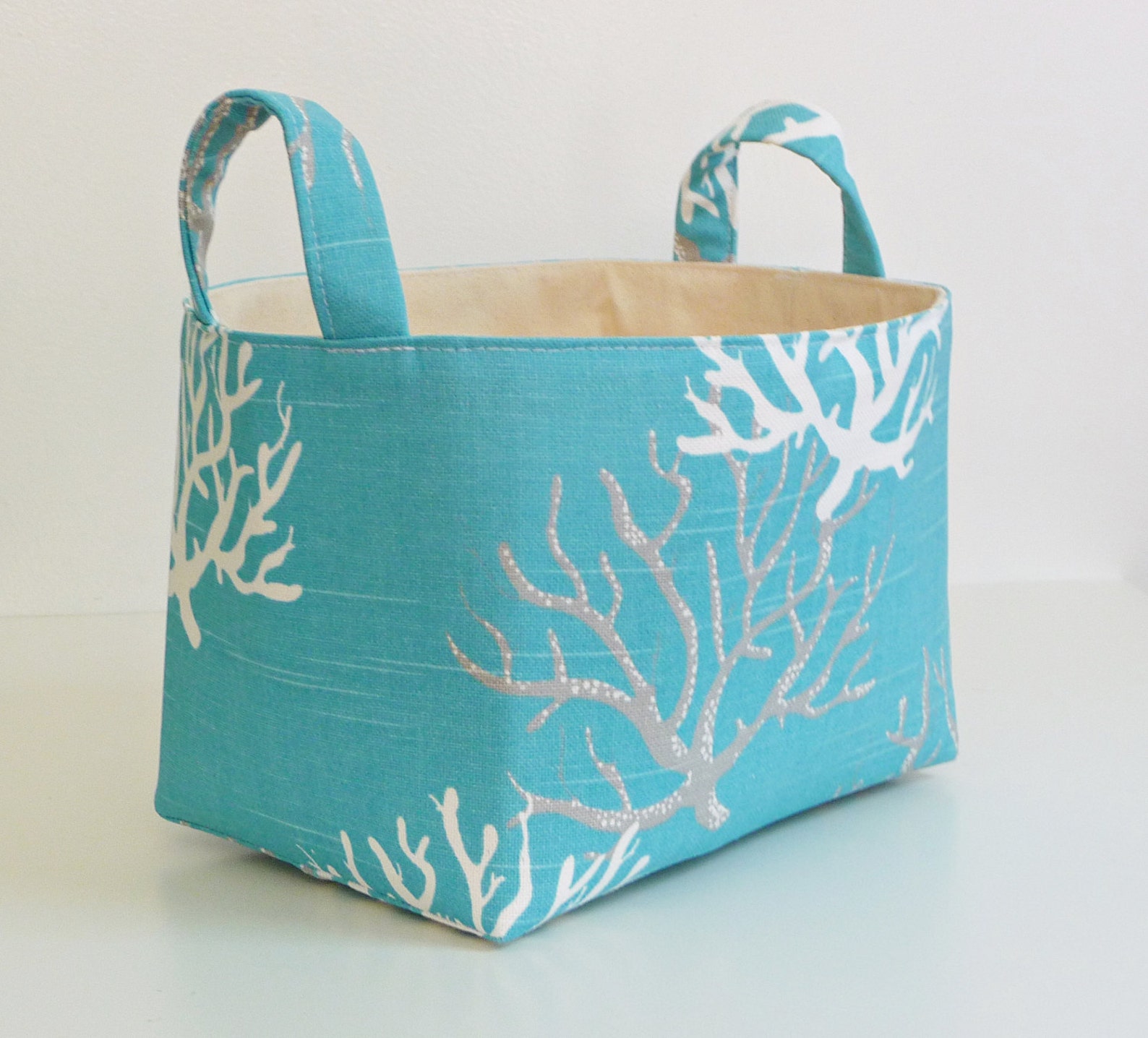 Large Storage Basket Fabric Organizer in Premier Prints Coral Etsy