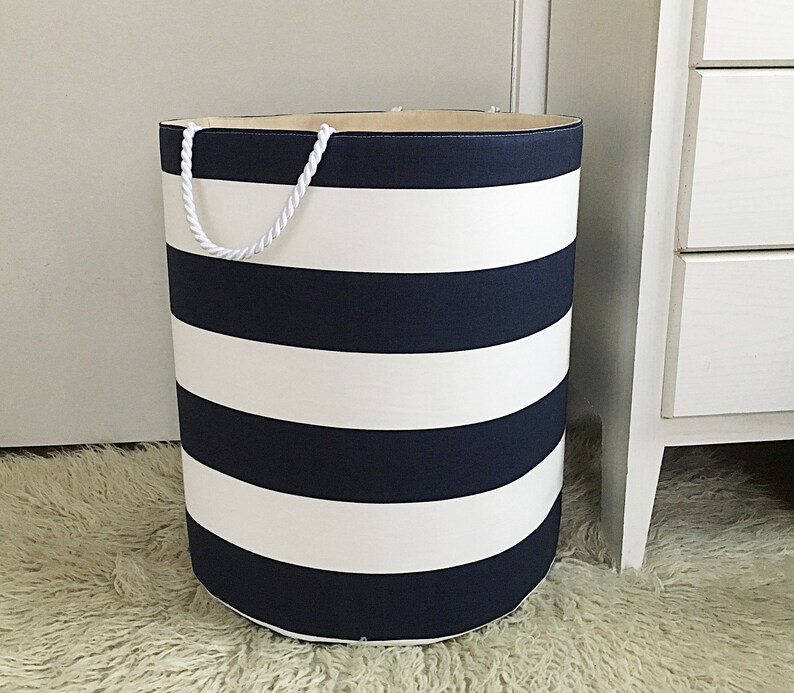 Navy & White Stripe Fabric Storage Laundry Hamper Canvas Etsy