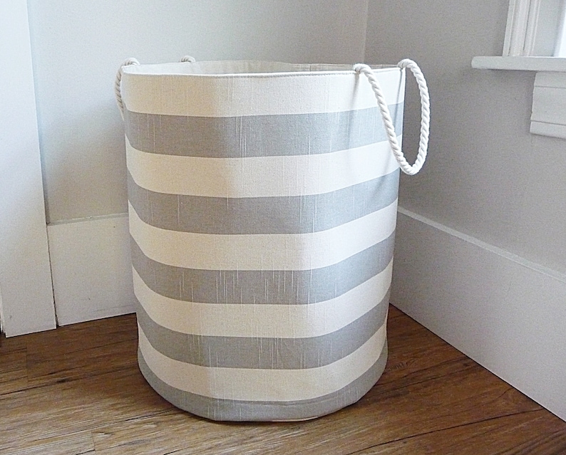 Coastal Stripe Fabric Storage Laundry Hamper Canvas Basket Etsy