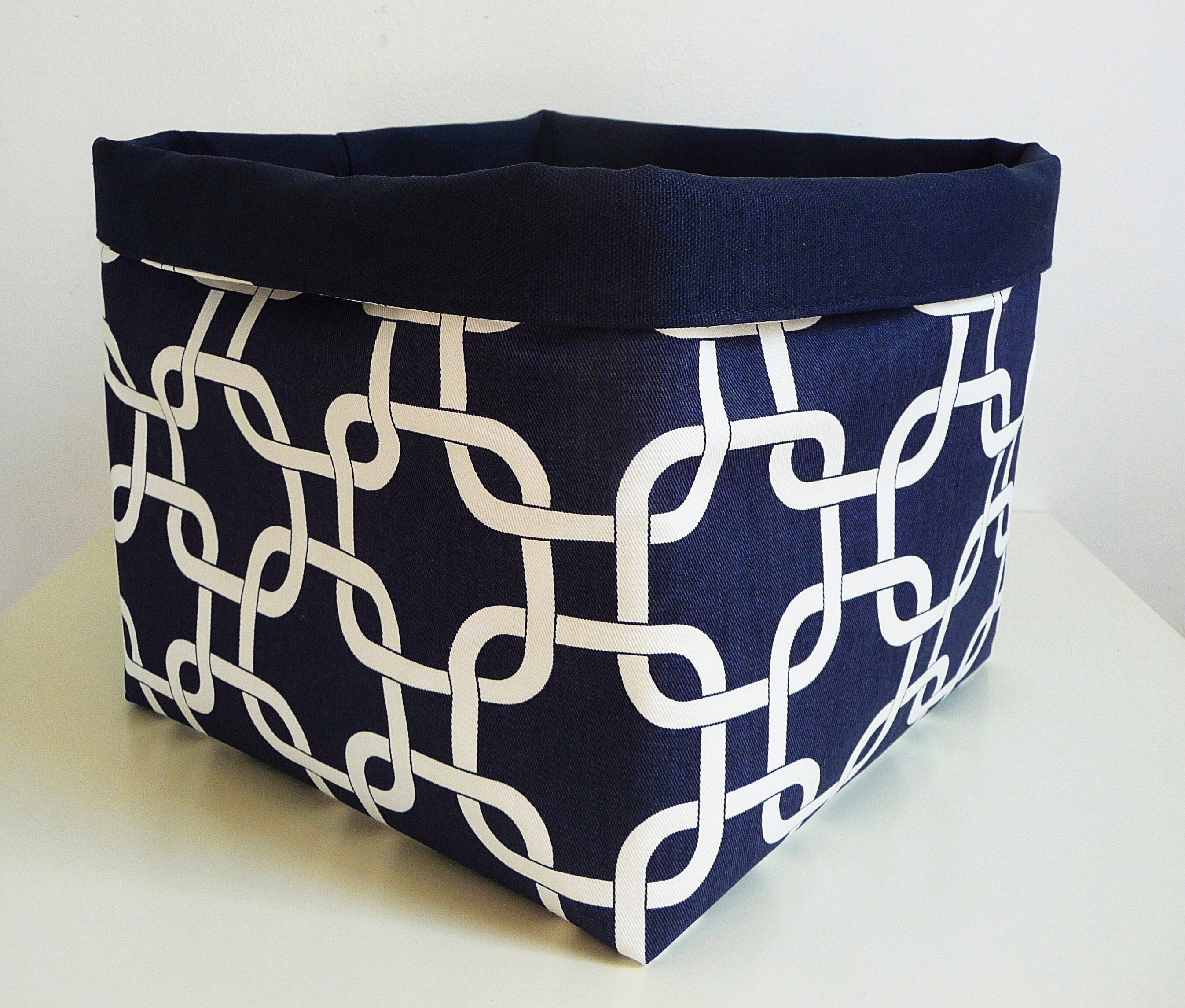 Extra Large Storage Basket Fabric Organizer in Navy Blue/White Etsy