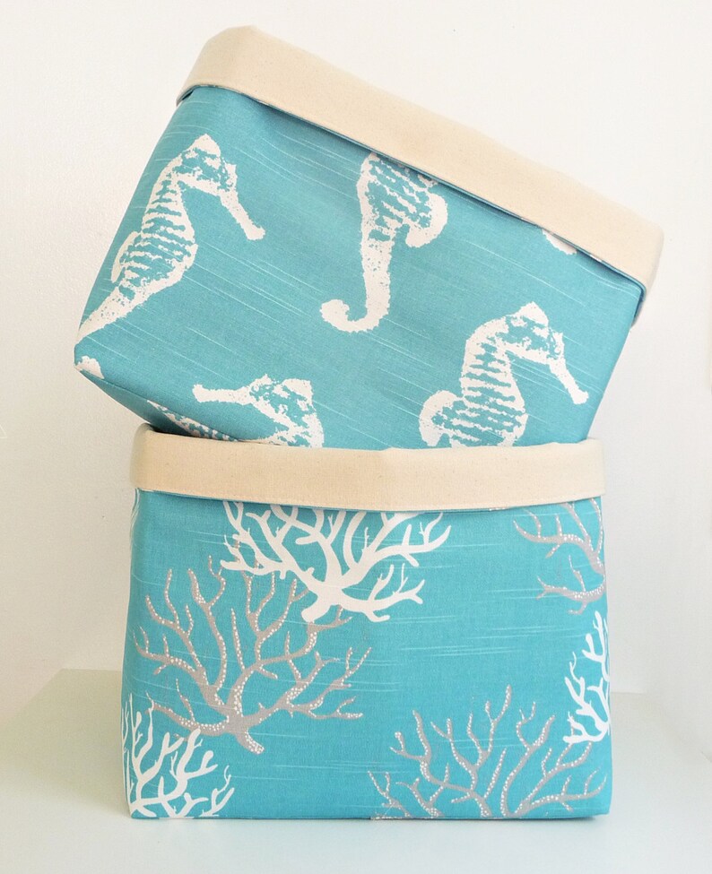 Extra Large Storage Basket Fabric Organizer in Coastal Blue Etsy