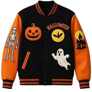 Unisex Halloween patchwork bomberjack, jas voor het griezelige seizoen