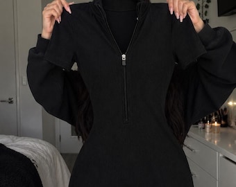 Black Ribbed Jumpsuit for Women