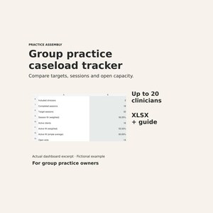 Therapist Caseload Tracker for Group Practices | Team Capacity Dashboard, XLSX Spreadsheet