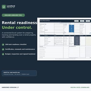Pianificatore per proprietari di immobili in fase di preparazione all'affitto, con certificato di tracciamento modificabile in Excel.