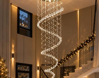 Modern LED Spiral Chandelier Crystal Style Ceiling Light for Staircase Hallway Entrance Luxury Pendant Lighting Contemporary Home Decor