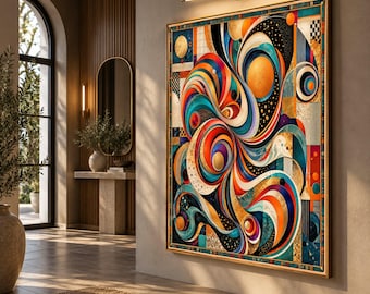 Vibrant Abstract Spiral Canvas, Geometric Swirls Wall Art, Colorful Modern Canvas, Contemporary Home Decoration