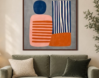 Modern Abstract Shapes Canvas, Bold Geometric Wall Art, Blue and Orange Decor, Contemporary Minimalist Canvas, Home Decoration Art