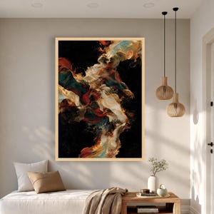 Abstract Dance Figures Canvas, Colorful Flowing Fabric Art, Modern Wall Decor image 2