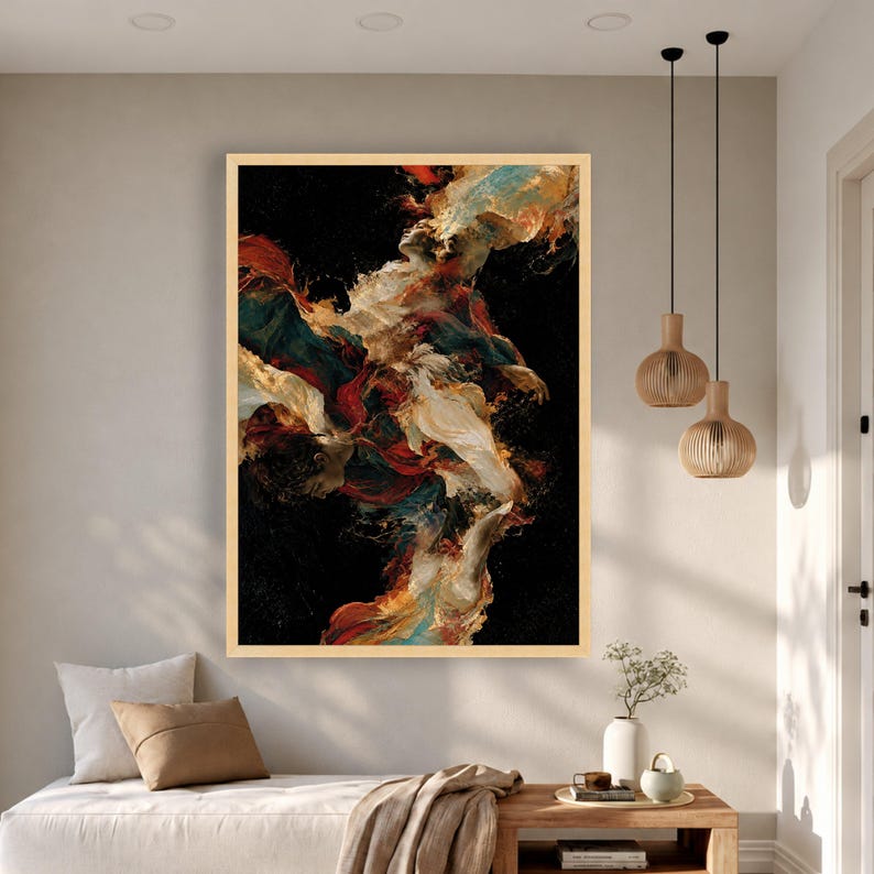 Abstract Dance Figures Canvas, Colorful Flowing Fabric Art, Modern Wall Decor image 2