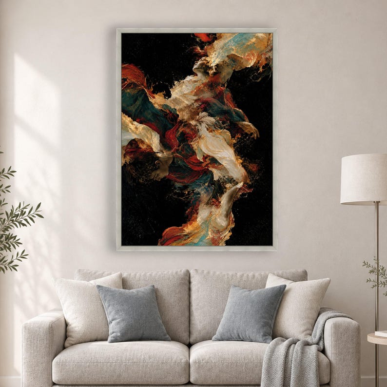 Abstract Dance Figures Canvas, Colorful Flowing Fabric Art, Modern Wall Decor image 7