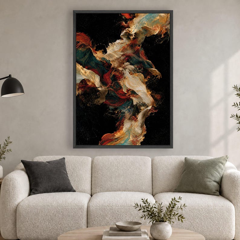 Abstract Dance Figures Canvas, Colorful Flowing Fabric Art, Modern Wall Decor image 6