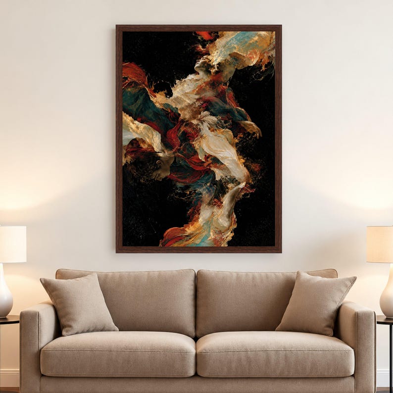 Abstract Dance Figures Canvas, Colorful Flowing Fabric Art, Modern Wall Decor image 5