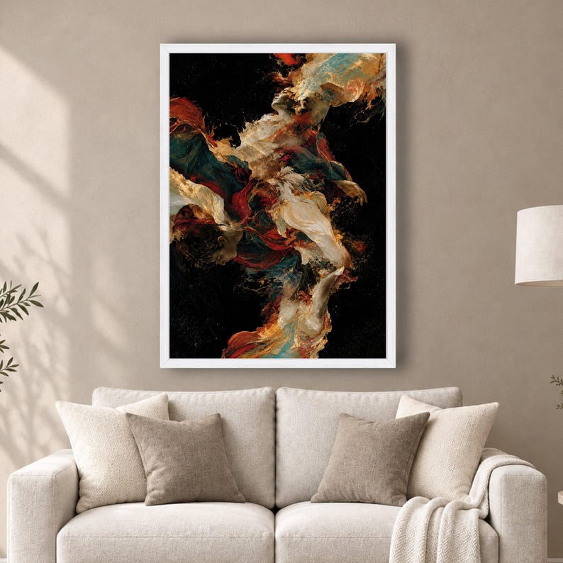 Abstract Dance Figures Canvas, Colorful Flowing Fabric Art, Modern Wall Decor image 3