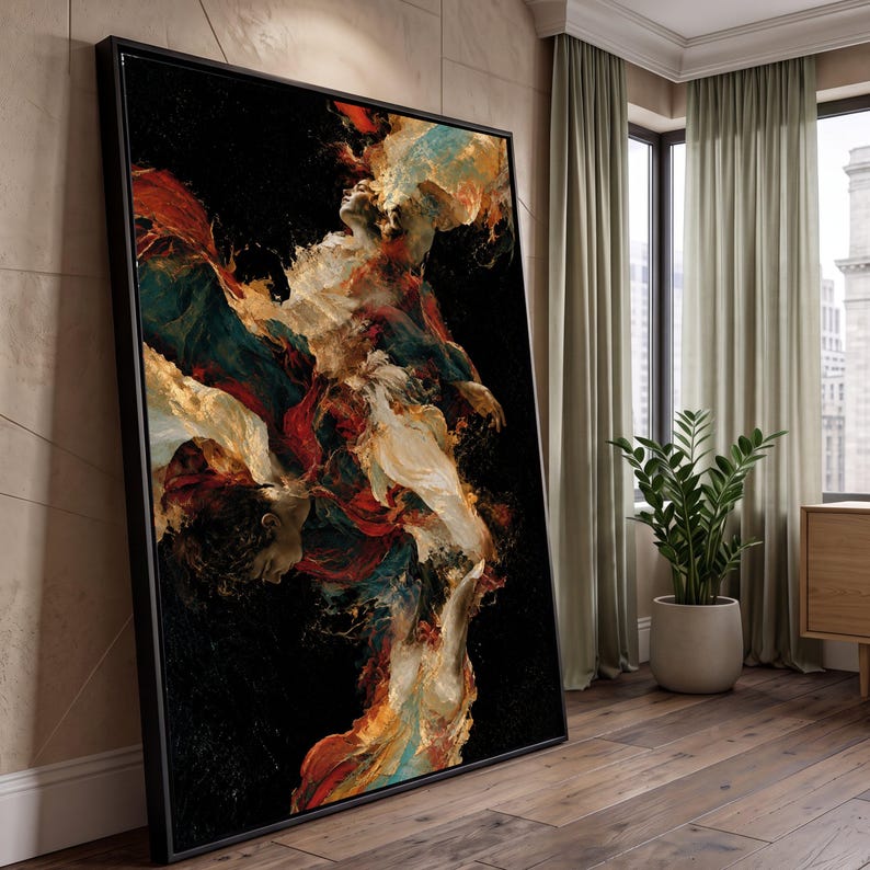 Abstract Dance Figures Canvas, Colorful Flowing Fabric Art, Modern Wall Decor image 8