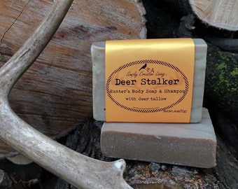 Handmade Soap: Deer Stalker Hunter's Body and Shampoo Bar Made From Scratch Deer Hunting - Made with Tallow Fat from a 10 Point Buck