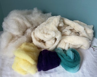 Hand Dyed Wool Lot: Natural & Colored Fiber Art Supply