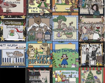 DIGITAL DOWNLOAD : Recycle Bin Graphics Holidays Vintage GRAPHICS Set - Fathers Mothers Valentines Day Christmas New Year Easter Snowman