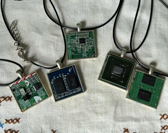 Upcycled Handmade Necklace : Computer Circuit Board Pendant for the Technogeek - Made from My Old Windows 7 Computer Old Keyboards