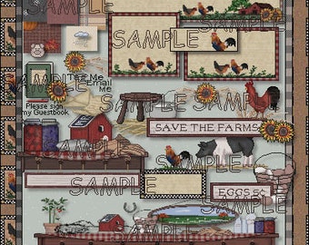 DIGITAL DOWNLOAD : Recycle Bin Graphics Country & Gardens Vintage GRAPHICS Set - Raggedy Ann Fair Primitive Farm Bears Frogs Cooking Fall