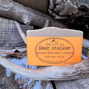 Handmade Soap : Deer Stalker Hunter's Body and Shampoo Bar Made From Scratch Hunting Gift - with Deer Tallow Fat