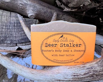 Handmade Soap : Deer Stalker Hunter's Body and Shampoo Bar Made From Scratch Hunting Gift - with Deer Tallow Fat