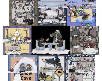 DIGITAL DOWNLOAD : Recycle Bin Graphics Winter Vintage GRAPHICS Set - Seasons Jabberbug Snowman Penguin Snowmobile Snow Machine Sled Sheep