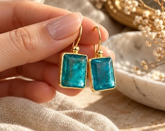 Doublet Quartz Earrings, Natural Gemstone Jewelry, 18K Gold-Plated 925 Sterling Silver