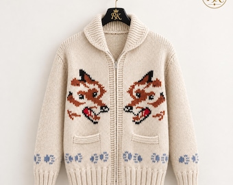 Cardigan Project Hail Mary Wolf / Maglia nordica lavorata a mano con cerniera (vestibilità unisex)