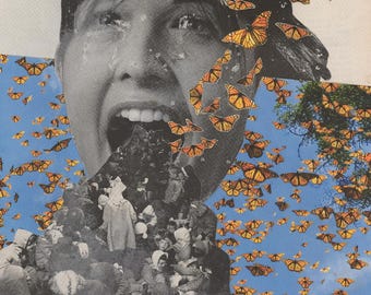 Collage surrealista de bellas artes, impresión analógica cortada a mano, arte de pared de 20 x 25 cm.