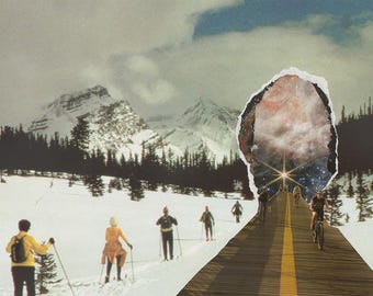 Collage surrealista de bellas artes, impresión en papel vintage cortado a mano, arte de pared de 8x10 pulgadas.