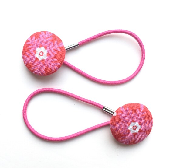 Pretty Pink And Red Snowflake Button Hair Ties Ponytail Etsy